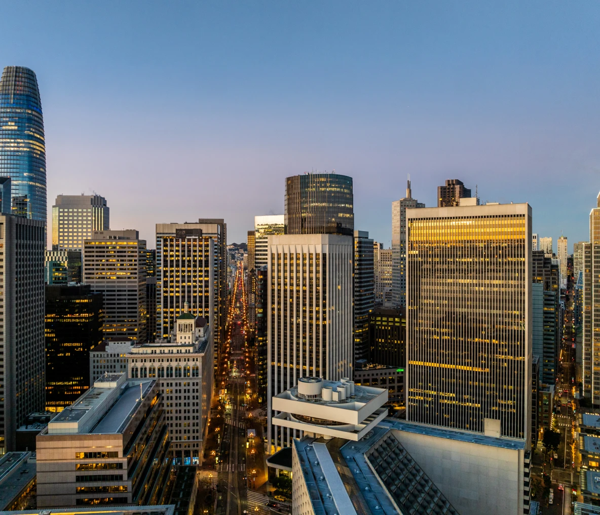City skyline at dusk