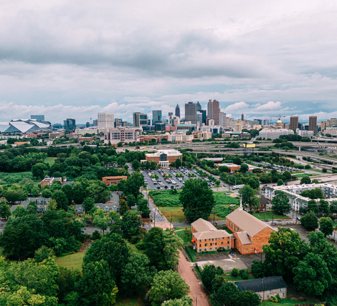 Aerial view of city and trees